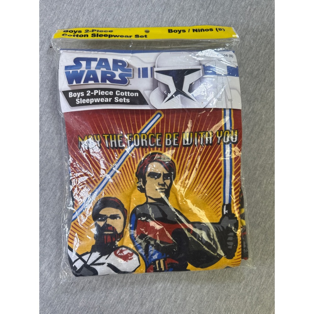 Star Wars Clone Wars Boys 2-Piece Cotton Pajama Set Anakin Obi-Wan Size 8 New